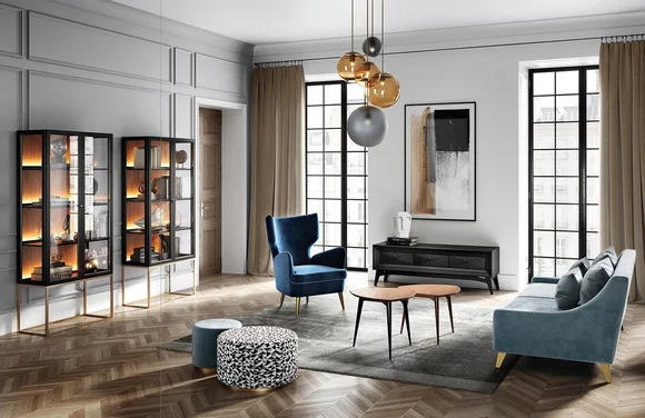Garnitur Wohnzimmer Sofa Sessel Vitrine Hocker rtv Couchtisch Set 9tlg