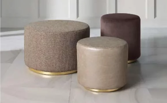 Gruppe Hocker Fußhocker Polyester Wohnzimmer Sitz Stoff Beige 3tlg