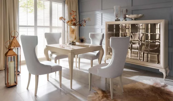 Luxus Esszimmer Esstisch Stuhl Essgruppe Essecke Stühle Weiß Set 5tlg
