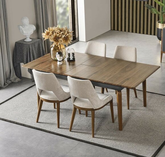 Essgruppe Esszimmer Esstisch Garnitur Luxus Stühle Essecke 5tlg Braun