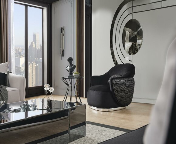 Sessel Ohrensessel Modern Stoff Wohnzimmer Polyester Schwarz Design