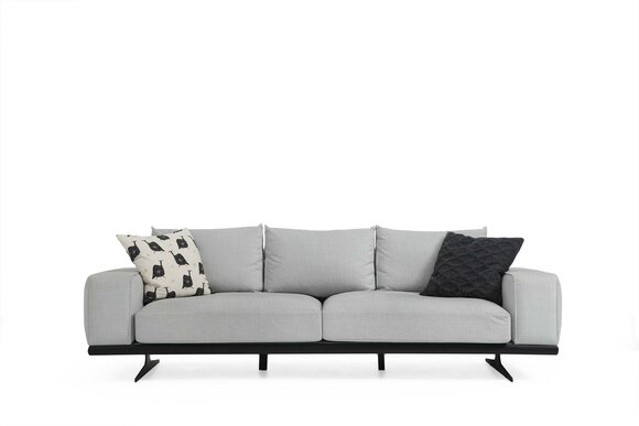 Zweisitzer Sofa 3 Sitzer Stoff Grau Modern Design Wohnzimmer Polyester