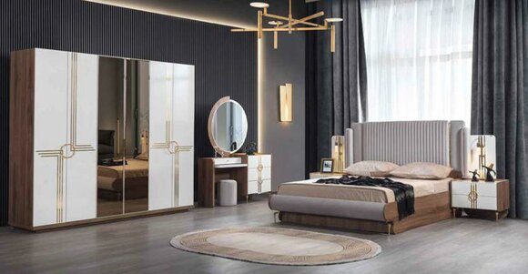 Komplette Schlafzimmer Möbel Bett Schrank Kommode Nachttisch 5tlg.