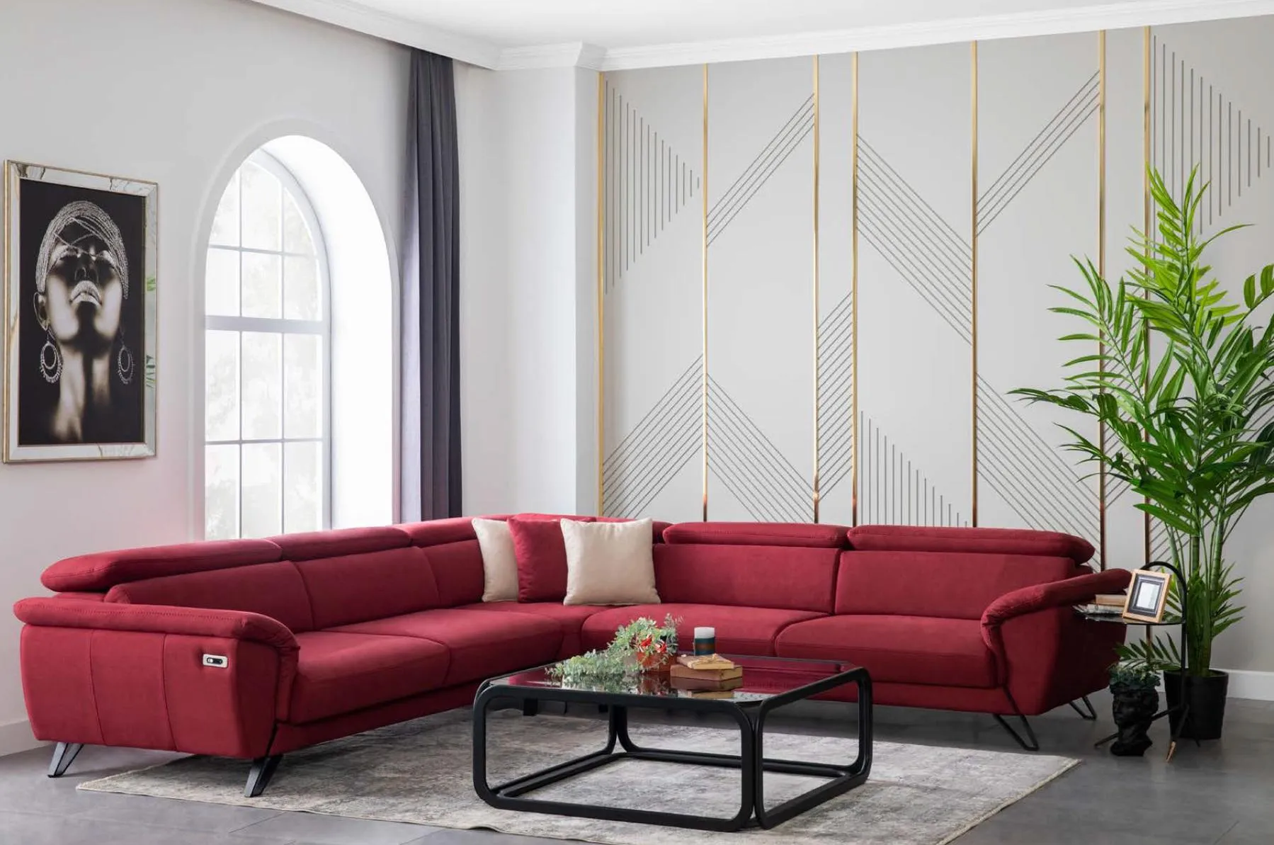 Rotes L-Form Ecksofa Luxus Wohnlandschaft Polstermöbel Wohnzimmer