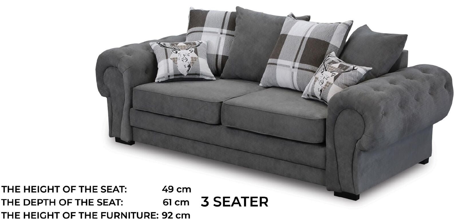 Dreisitzer Couch Polster Möbel Samt Couch Stoff Sofa 224cm Couchen