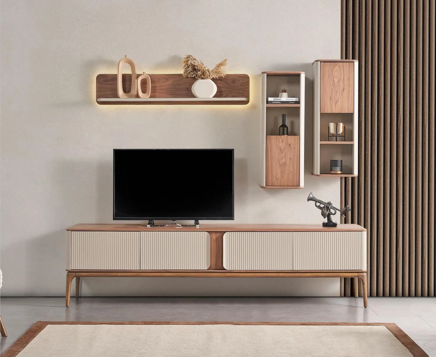 TV-Möbel & Schrankwände Wohnwand rtv Lowboard Schrank Wohnwände Beige