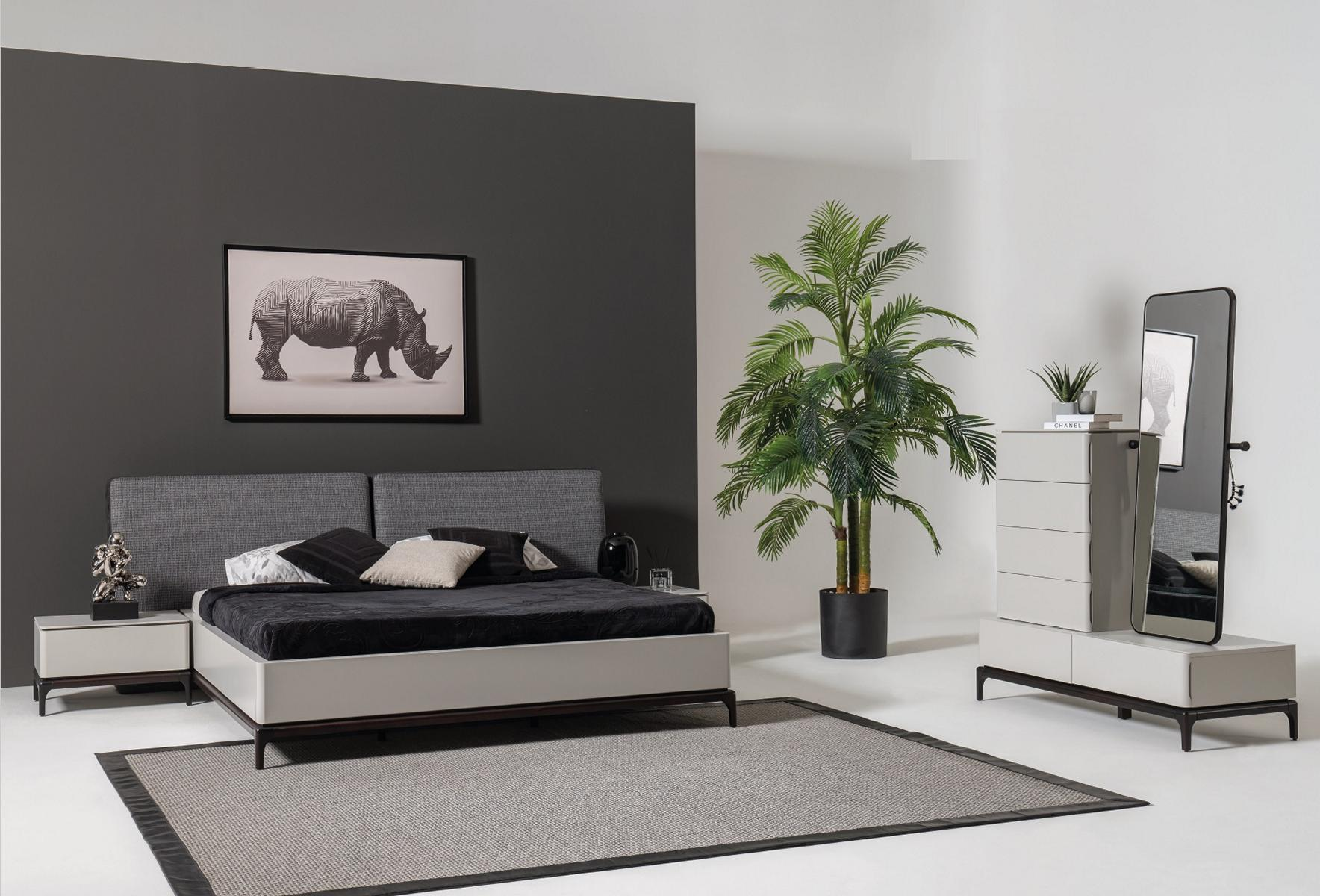 4tlg Schlafzimmer Set Luxus Bett 2x Nachttisch Kommode Spiegel Möbel