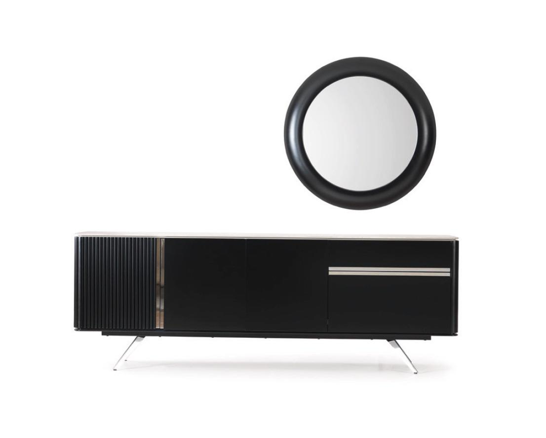 Wohnzimmer Anrichte Spiegel Sideboard Holz mit Metall Stil schwarze