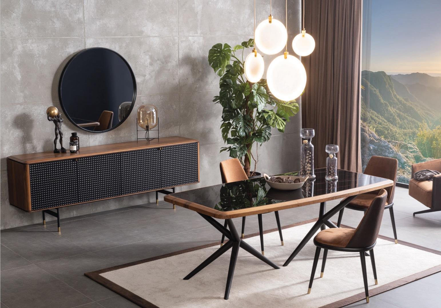 Esszimmer Set Tisch 4x Stühle Anrichte Spiegel 7tlg.Gruppe Essgarnitur