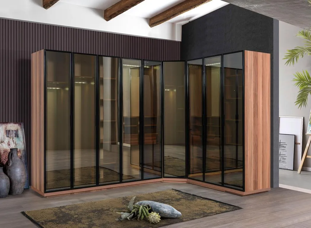 Schlafzimmer Eckschrank Schrank Modern Holz Kleiderschrank braun