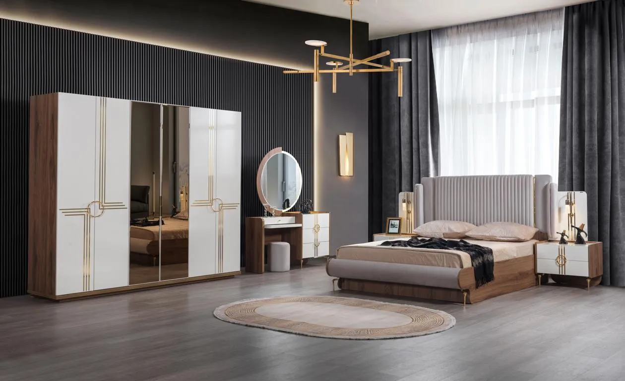 Schlafzimmer Set Bett 2x Nachttisch Kleiderschrank Design Luxus 5tlg