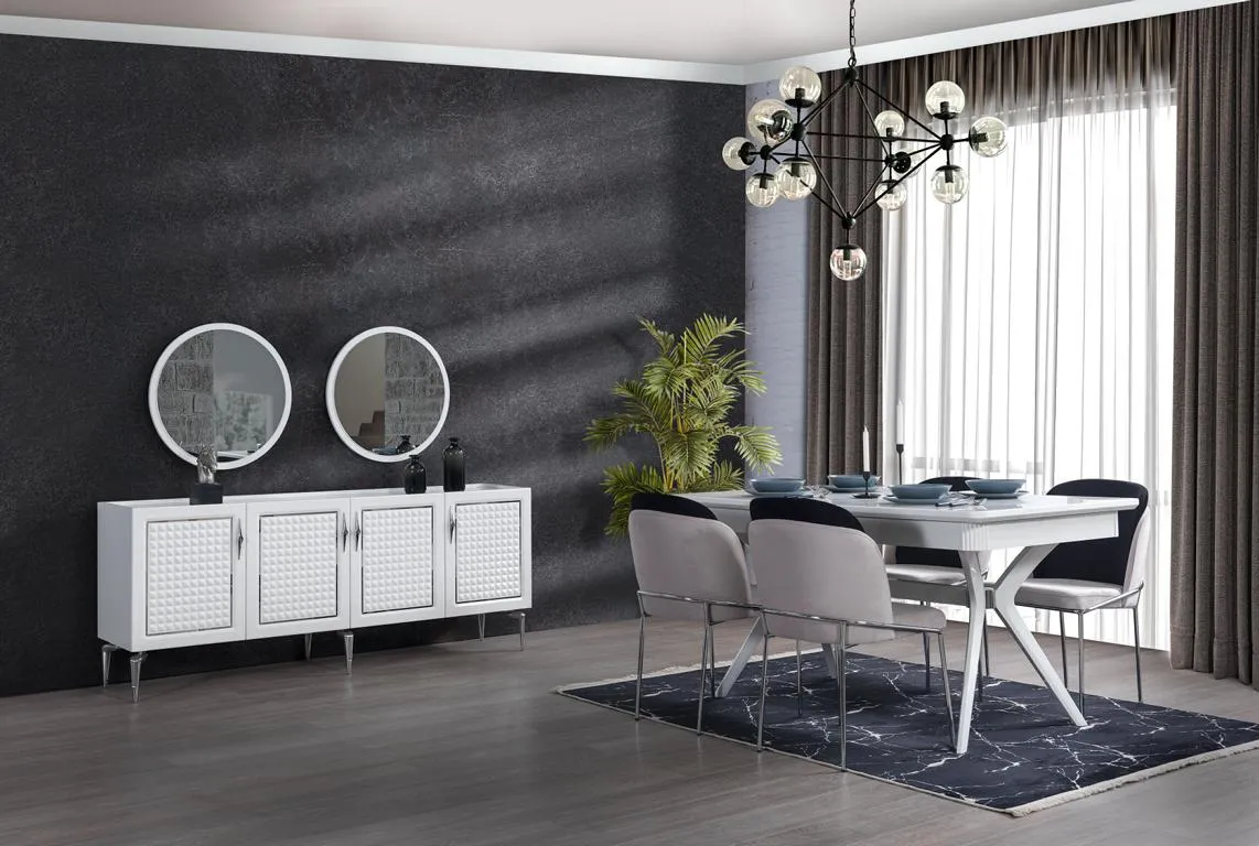 Esszimmer Komplett Set Esstisch 4x Stühle Anrichte + 2х Spiegel Gruppe