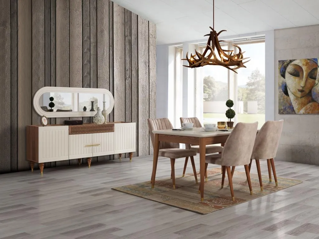 Esszimmer Set Tisch 4x Stuhl Anrichte Spiegel Möbel 7tlg Modern