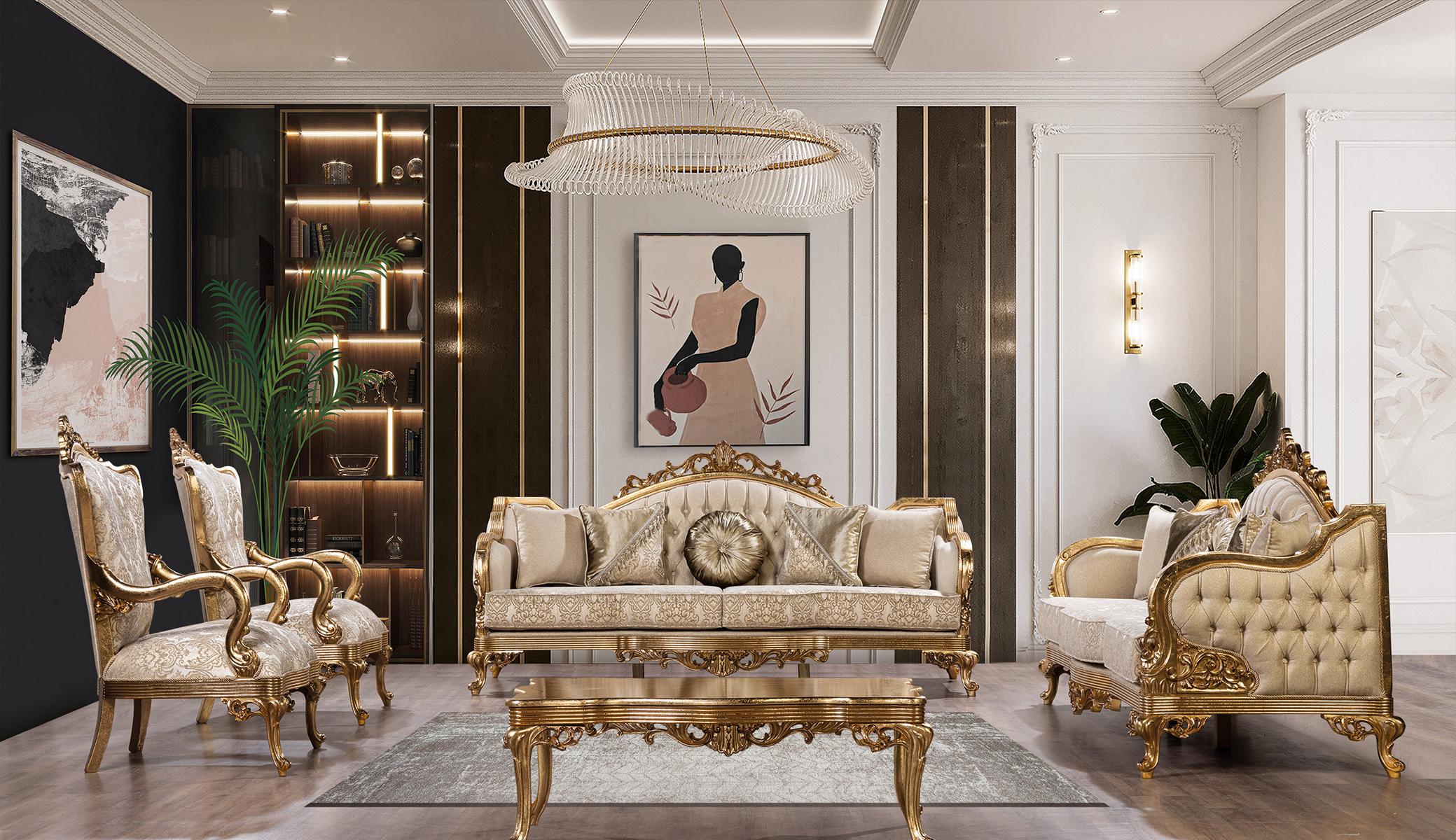 Sofa Set Sofagarnitur 4tlg. Couchtisch Luxus Wohnzimmer Klassiker Designer