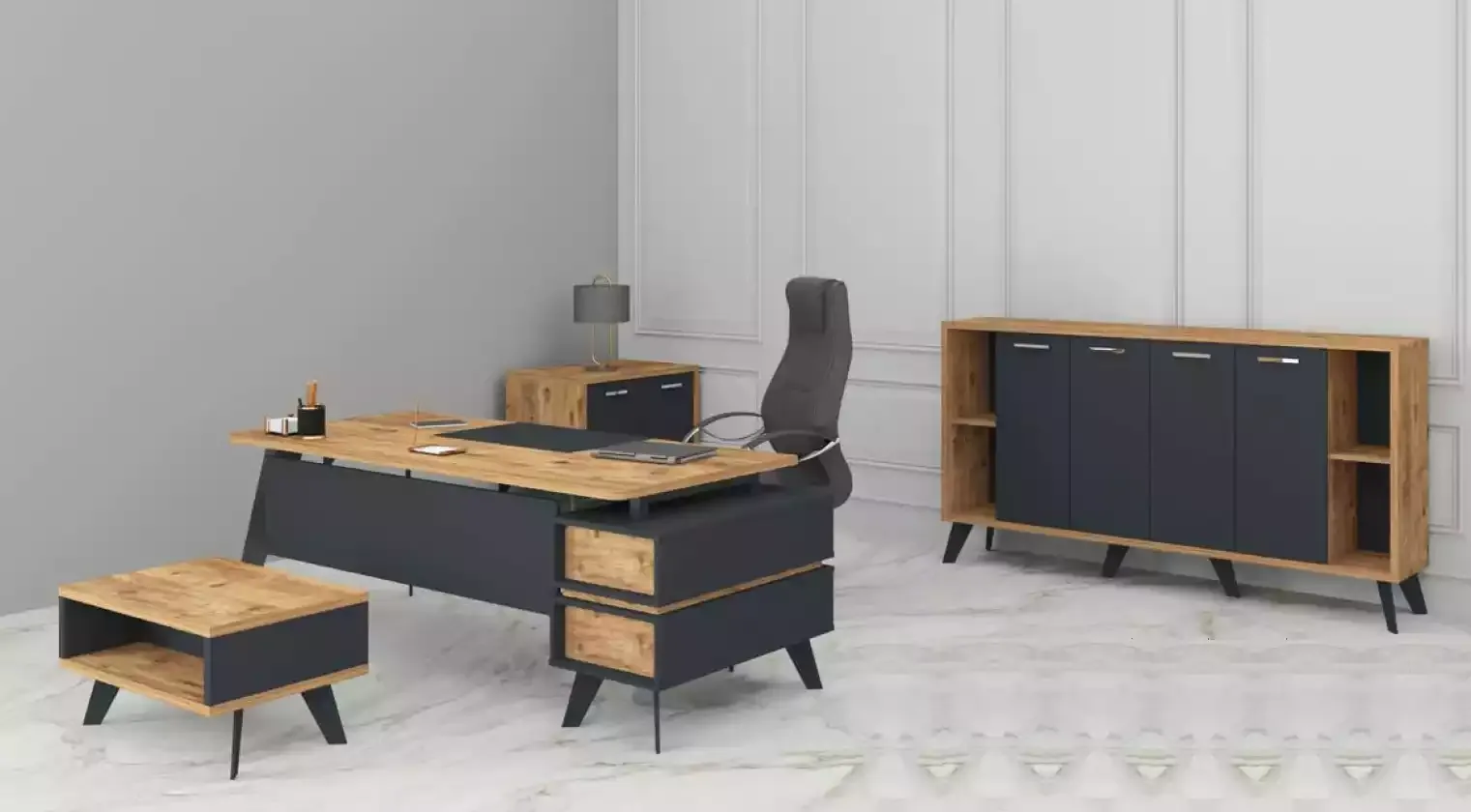 Einrichtung Büro Set Arbeitszimmer Schreibtische Schränke Tisch 4tlg