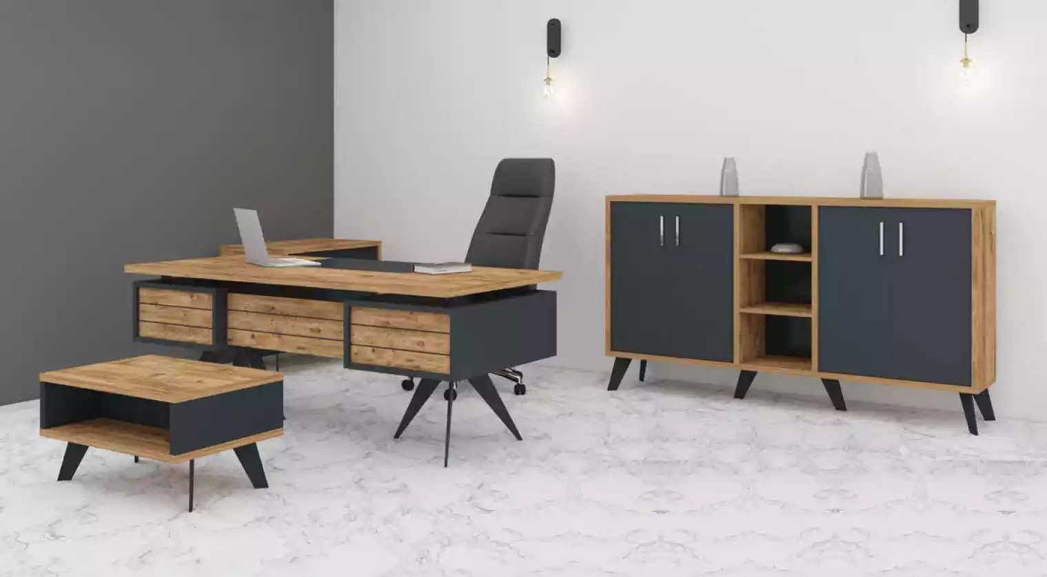 Großes Arbeitszimmer Set Büromöbel Schreibtisch Kommode Tisch