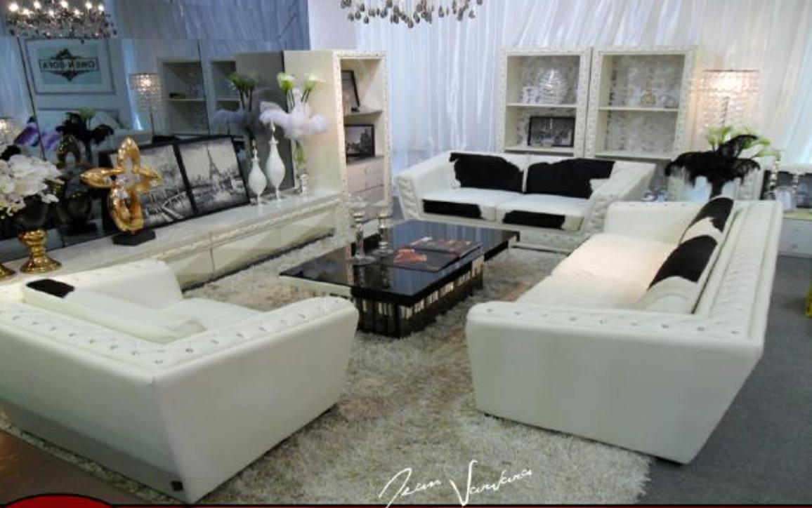 Sofagarnitur Chesterfield 3+2+1 Sitzer Sessel Sofa Leder mit Ponyfell