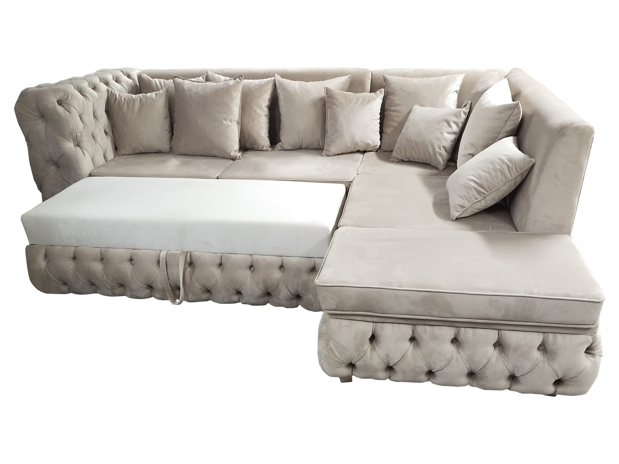Chesterfield Ecksofa L-Form mit Bettfunktion Textil Luxus Sofa 340x220