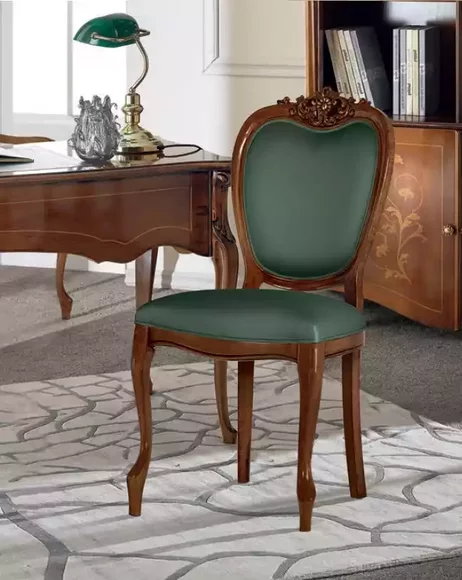 Klassischer Brauner Holz Stuhl Luxus Büromöbel Grün Einsitzer Design