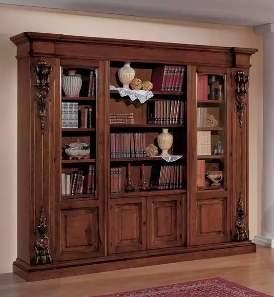 Großes Braunes Bücherregal Luxus Vitrine Holzschrank Massivolz Möbel