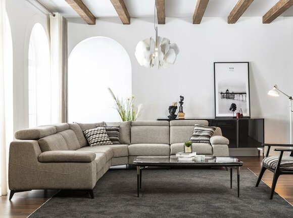 Moderne Eckcouch Taupe L-Form Sofa Wohnzimme Möbel Ecksofa Luxus Neu