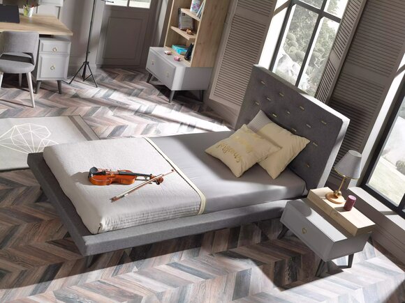 Garnitur Jugendbett Nachttisch Kinderzimmer Bett Holz Grau 120 cm 2tlg