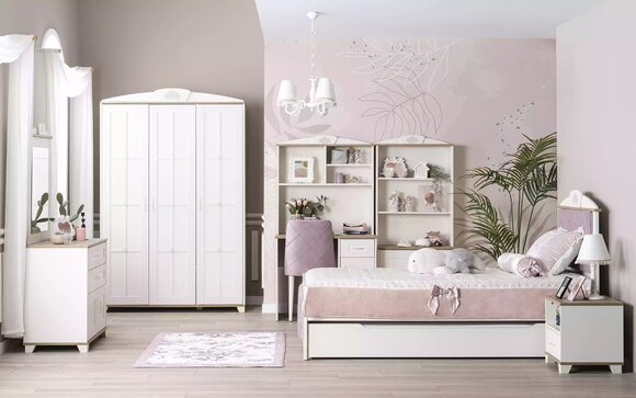 Kinderzimmer Komplete Chesterfield Kindermöbel Bett Holz Rosa Set 8tlg