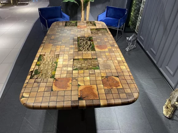 Esstisch Epoxidharz Esszimmertisch Mosaik Tisch 90 cm Holz Braun