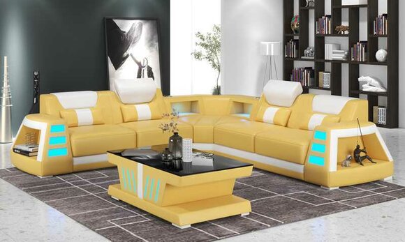 Luxus Ecksofa Ledersofa L Form Couch Sofa Gelb Couchen Eckgarnitur