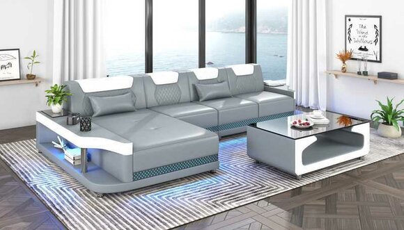 Eckgarnitur Ecksofa L Form Ledersofa Couch Sofa Grau Luxus Moderne Couchen