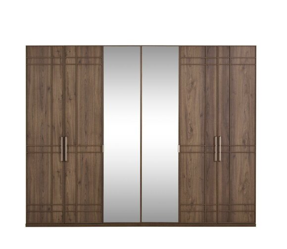 Kleiderschrank Schlafzimmerschrank Schrank Braun Holz Spiegel 6 Türen