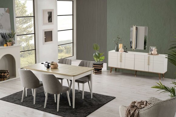 Essgruppe Esszimmermöbel Set 9tlg Esszimmer Esstisch Stühle Holz Weiß