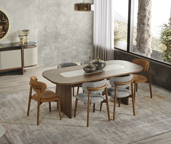 Garnitur Esszimmer Essgruppe Essecke Esstisch Set 7tlg Braun Holz Neu