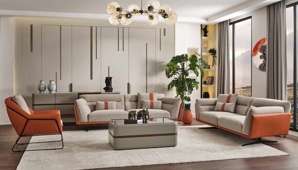 Couchgarnitur Sofagarnitur Komplette Polstersofa Orange Stoffsofa