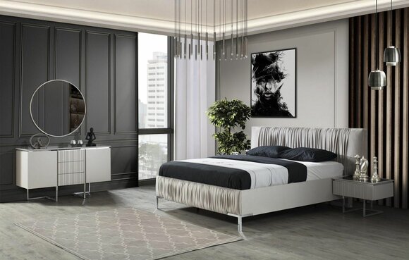Schlafzimmer Komplette Bettrahmen Doppelbett Set 5tlg Bett Weiß Gruppe
