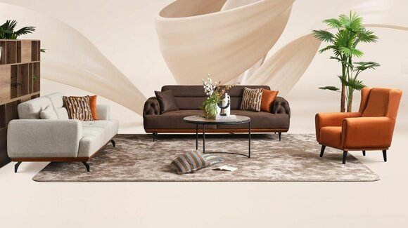 Couchgarnitur Polstersofa Mehrfarbig Dreisitzer Sessel Sofa Stoff Set 3+3+1