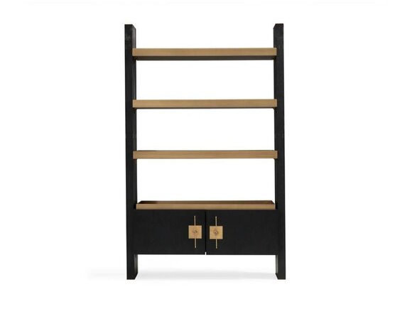 Design Schrank mit Regale Schranke Holz Schwarz Gold Holzschrank