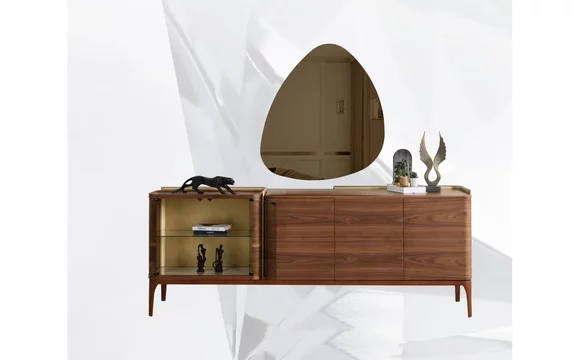 Sideboard mit Spiegel Anrichte Holzschrank Braun Kommode Design