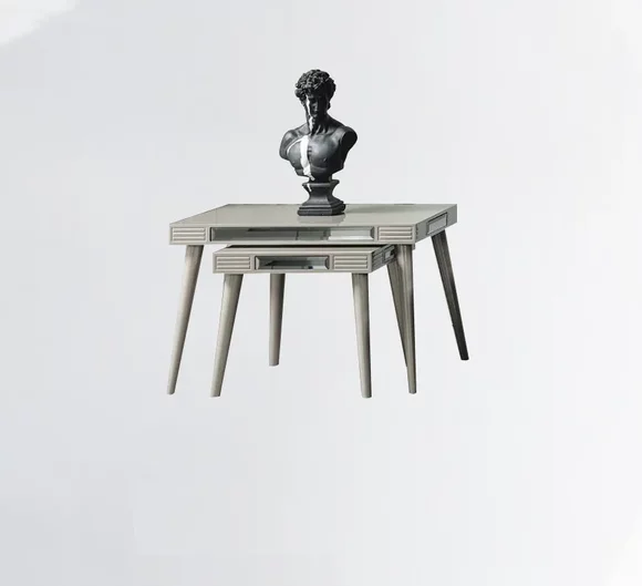 Gruppe Beistelltische 2tlg Kaffeetische Sofatische Silber Wohnzimmer