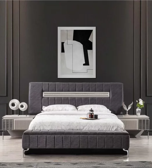Doppelbett Garnitur Nachttische Schlafzimmer Bett 3tlg Grau Bettrahmen