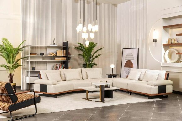Garnitur Ecksofa L Form Sessel Stoffsofa Couchtische Polstersofa Beige
