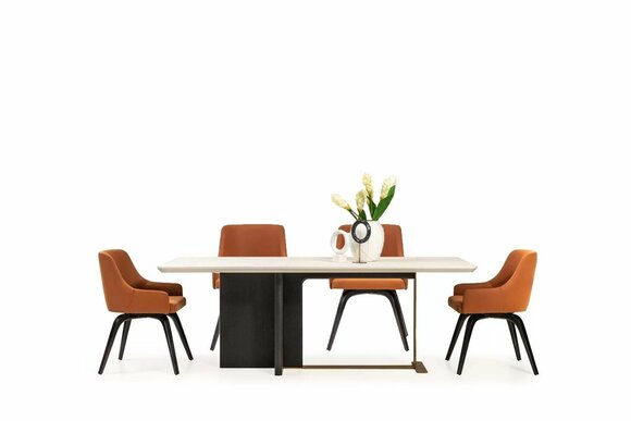 Essecke Essgruppe Esszimmer Esstisch Stühle Set 7tlg Tisch Orange Holz