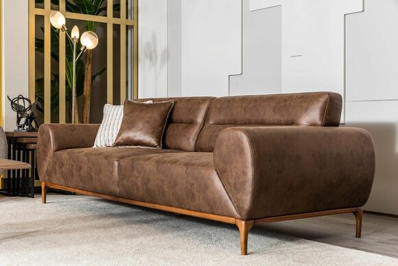 Dreisitzer Sofa 3 Sitzer Polstersofa Braun Couch Polster Kunstleder