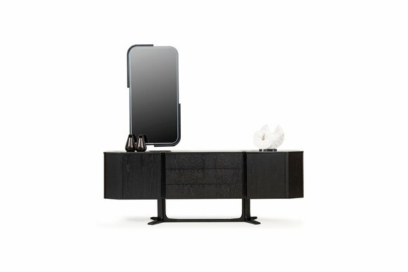 Anrichte Gruppe Sideboard mit Spiegel Kommode Schrank Schwarz Set