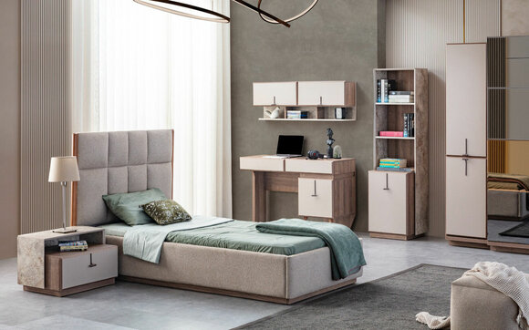 Komplette Kinderzimmer Garnitur Luxus Bett 1x Nachttische Bücherregal