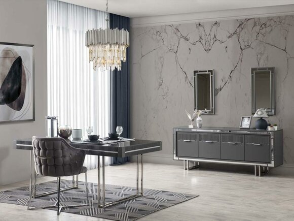 Moderne Komplette Esstisch 2tlg Anrichte Esszimmertisch Holz Grau