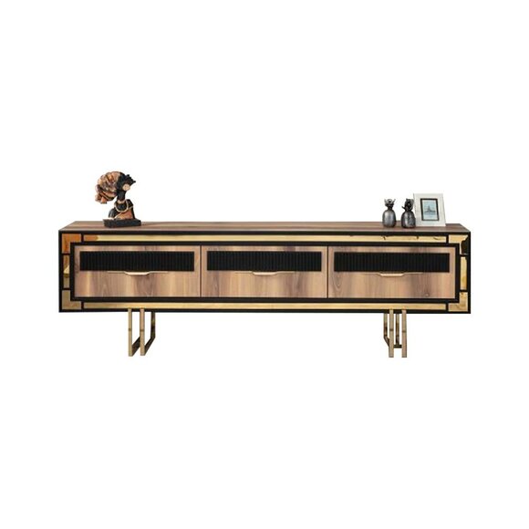 Wohnzimmer Sideboard TV Ständer RTV Lowboard Wohnwand Holz Braun Möbel