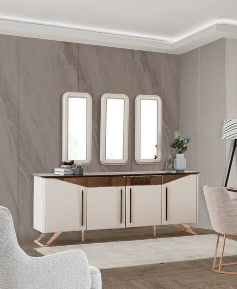 Sideboard Anrichte Kommode Schrank Beige Holz Holzschrank Esszimmer