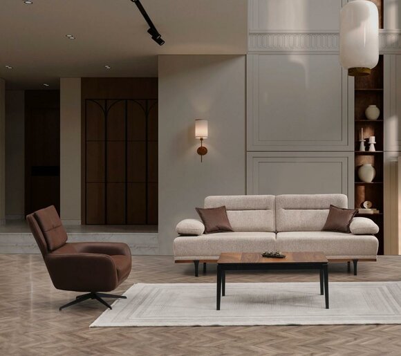 Sofagarnitur Stoffsofa Dreisitzer Sessel Couch Beige 2tlg Polstersofa