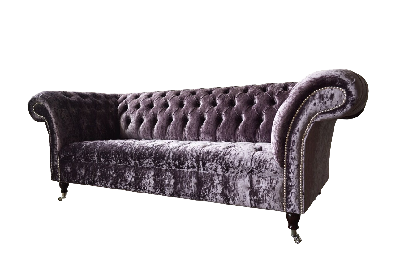 Chesterfield Couch Textil Samt Stoff Sofa Möbel Design 3 Sitzer Lila